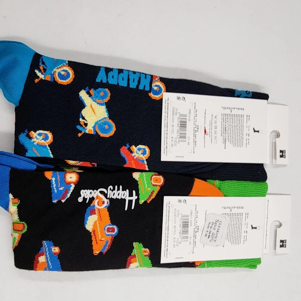 Happy Socks Motorbike/Cars Crew Sock Unisex M 8-12/W 10-12.5 Black Multi -2pairs - Picture 4 of 11